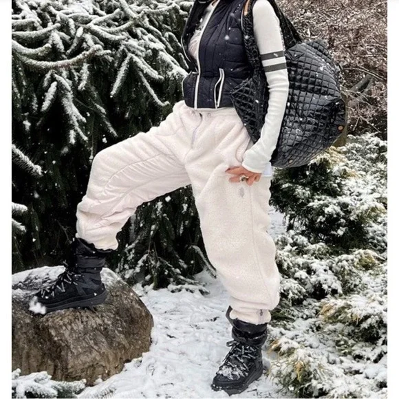 Free People FP Movement Sundown Fleece Pants white medium ski cozy lounge new - Picture 2 of 16